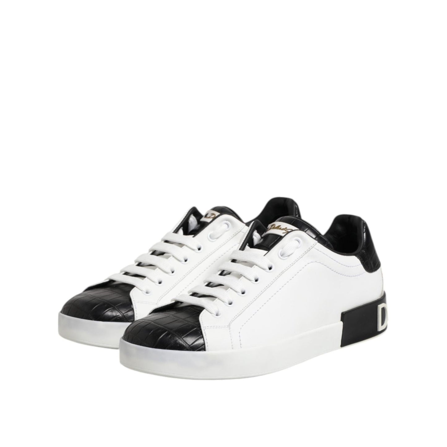 Dolce & Gabbana White Black Leather Portofino Sneaker Shoes MV6476-40
