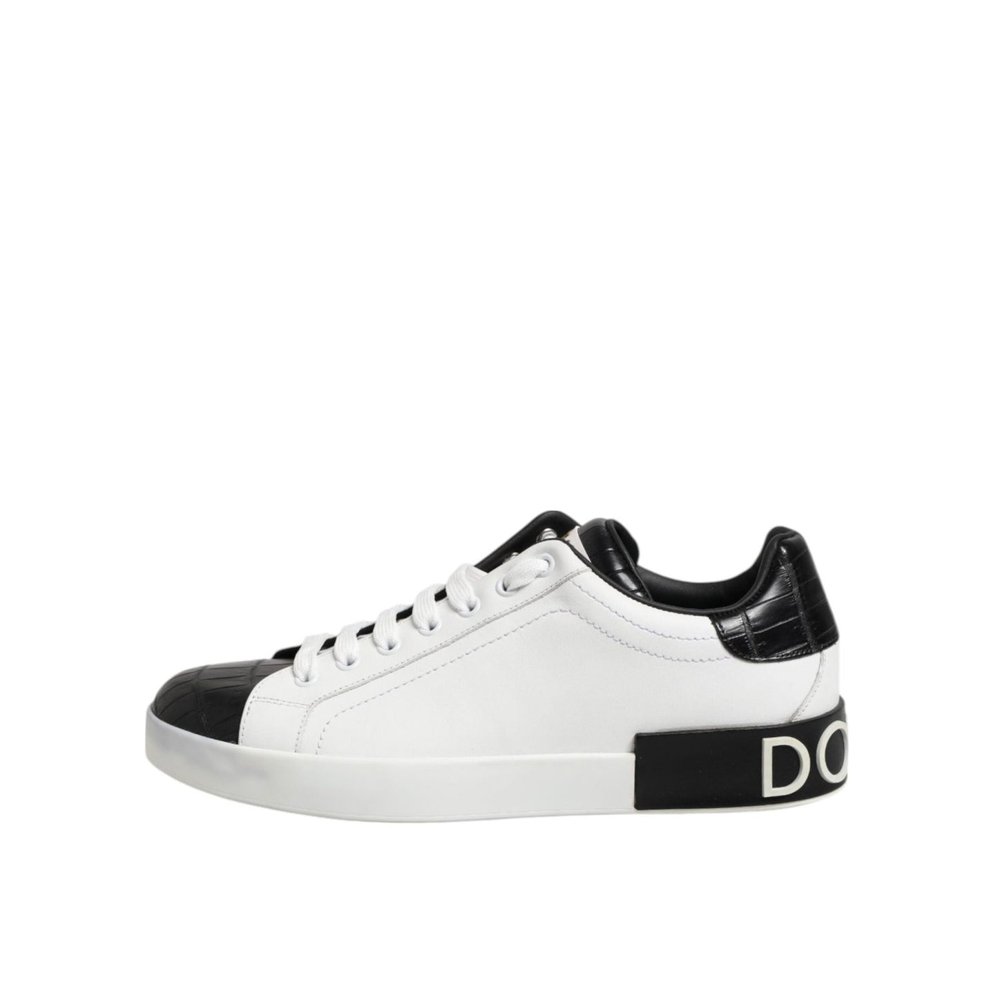 Dolce & Gabbana White Black Leather Portofino Sneaker Shoes MV6476-40