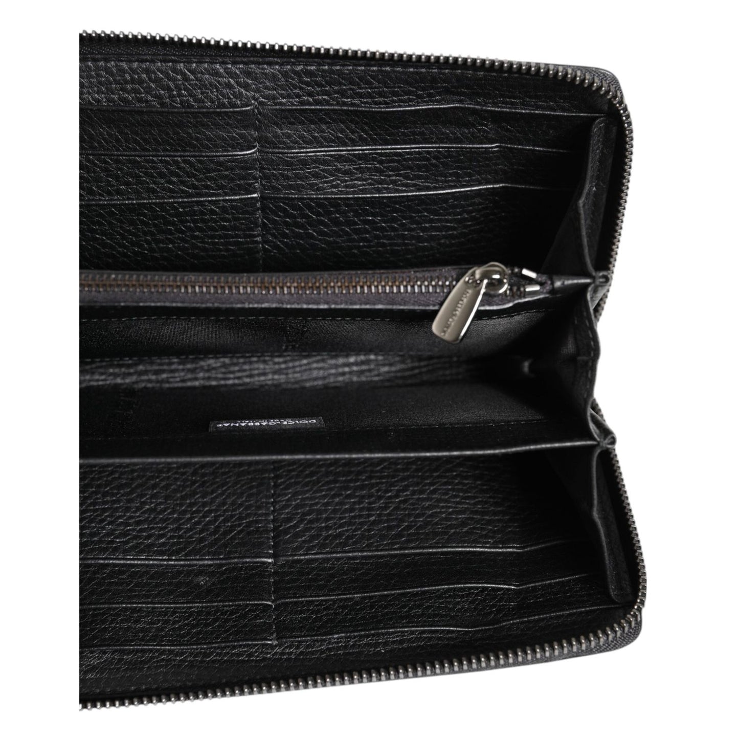 Dolce & Gabbana Black Calfskin Leather Logo Zip Around Continental Wallet BAG4699