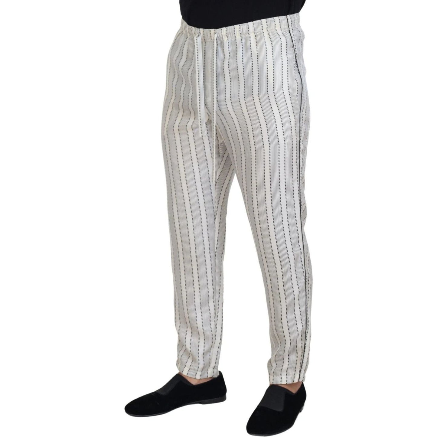 Dolce & Gabbana White Stripes Silk Lounge Trouser Pants PAN74248-48