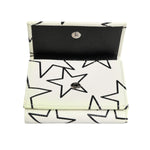 Dolce & Gabbana White Leather Black Star Print Trifold Card Holder Wallet