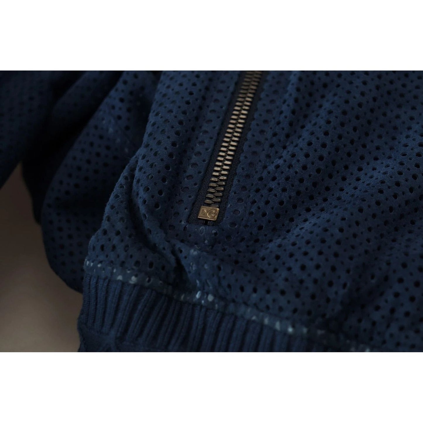 Dolce & Gabbana Blue Leather Perforated Full Zip Jacket JKT3358-54
