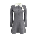 Self-Portrait Mini knit Dress with crochet floral collar SE-AW25010SAGRGREY-M