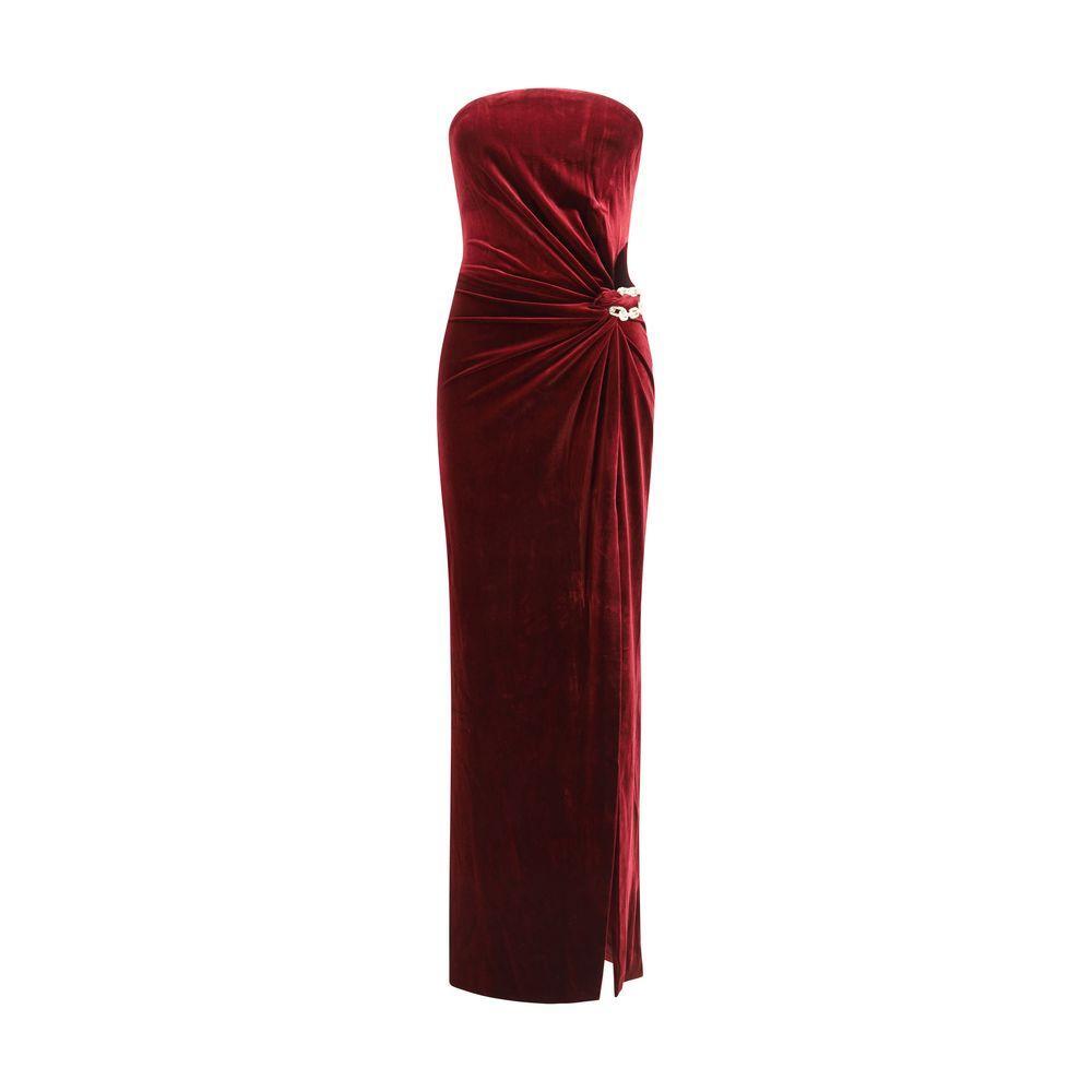 Self-Portrait Velvet bandeau long Dress SE-AW25128XBUBURGUNDY-10