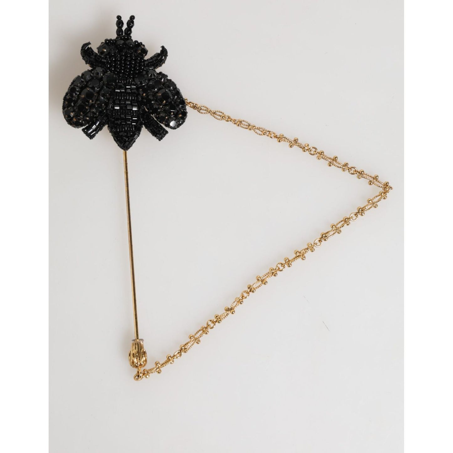 Dolce & Gabbana Lapel Pin Gold Brass Black Crystal Bee Accessories Brooch
