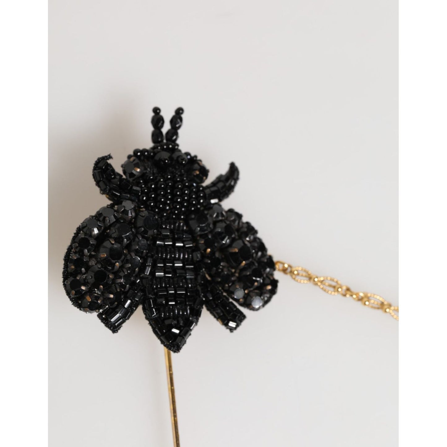 Dolce & Gabbana Lapel Pin Gold Brass Black Crystal Bee Accessories Brooch