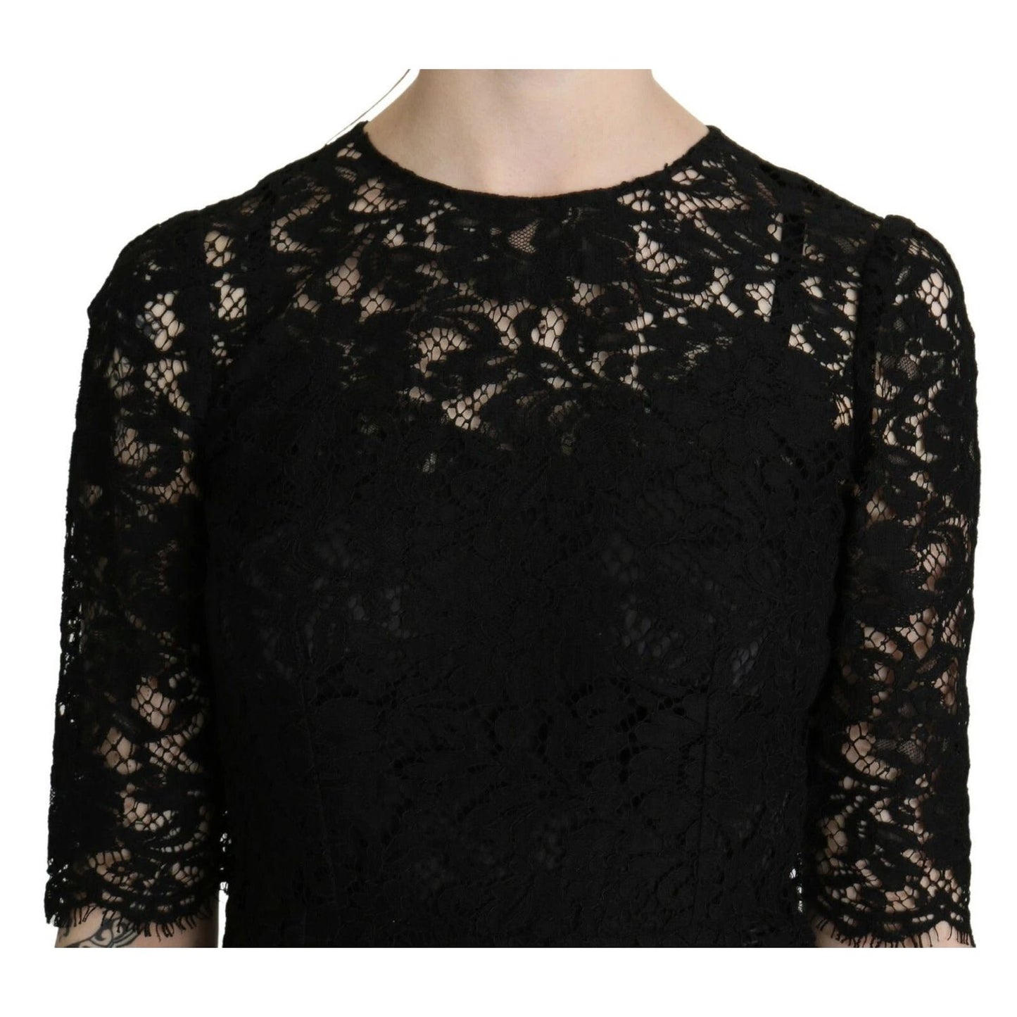 Dolce & Gabbana Black Floral Lace Sheath Knee Length Dress DR2616-40