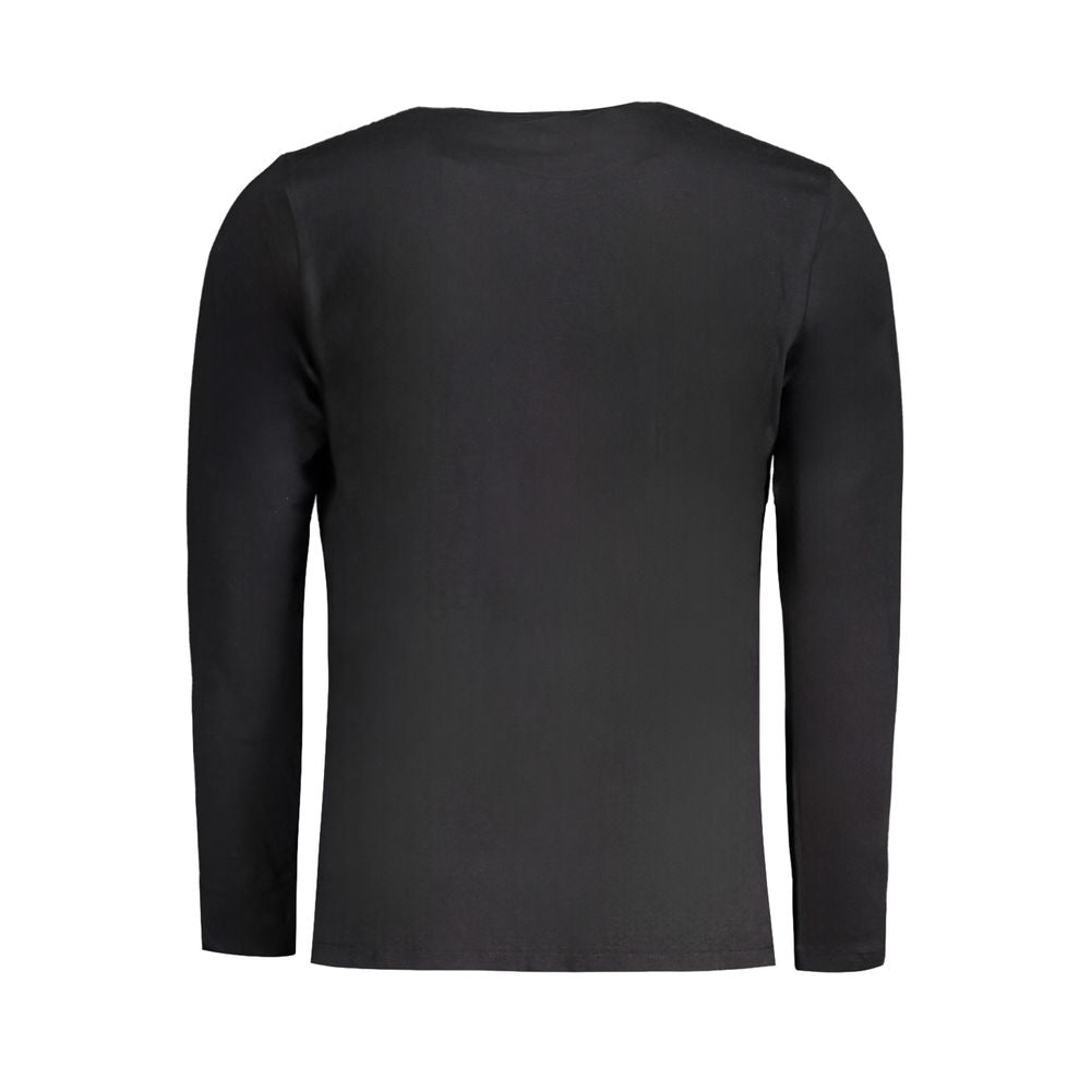 Alt Tag: Rear view of Pepe Jeans Black Cotton T-Shirt with long sleeves and crew neck, featuring logo print and sustainable cotton material.