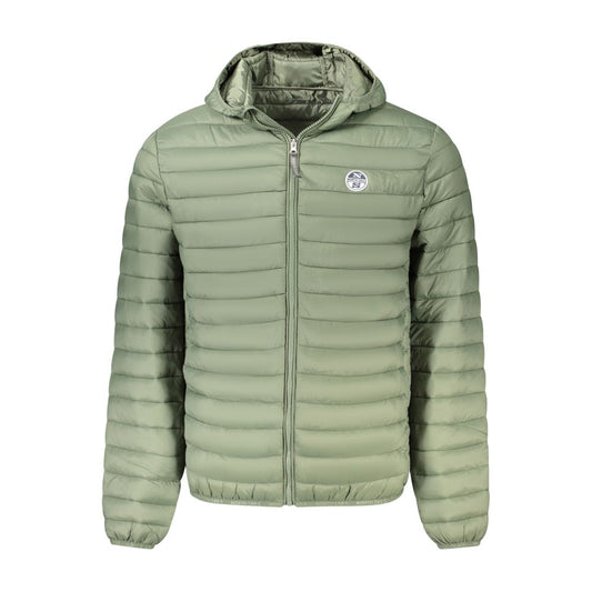 North Sails Green Polyester Men's Jacket with hood and logo on chest, perfect for style and adventure, featuring 100-gram padding.