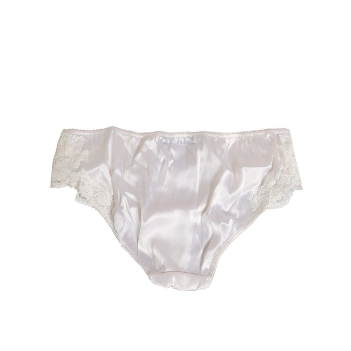 Dolce & Gabbana Ivory White Silk Satin Lace Trim Panty Underwear