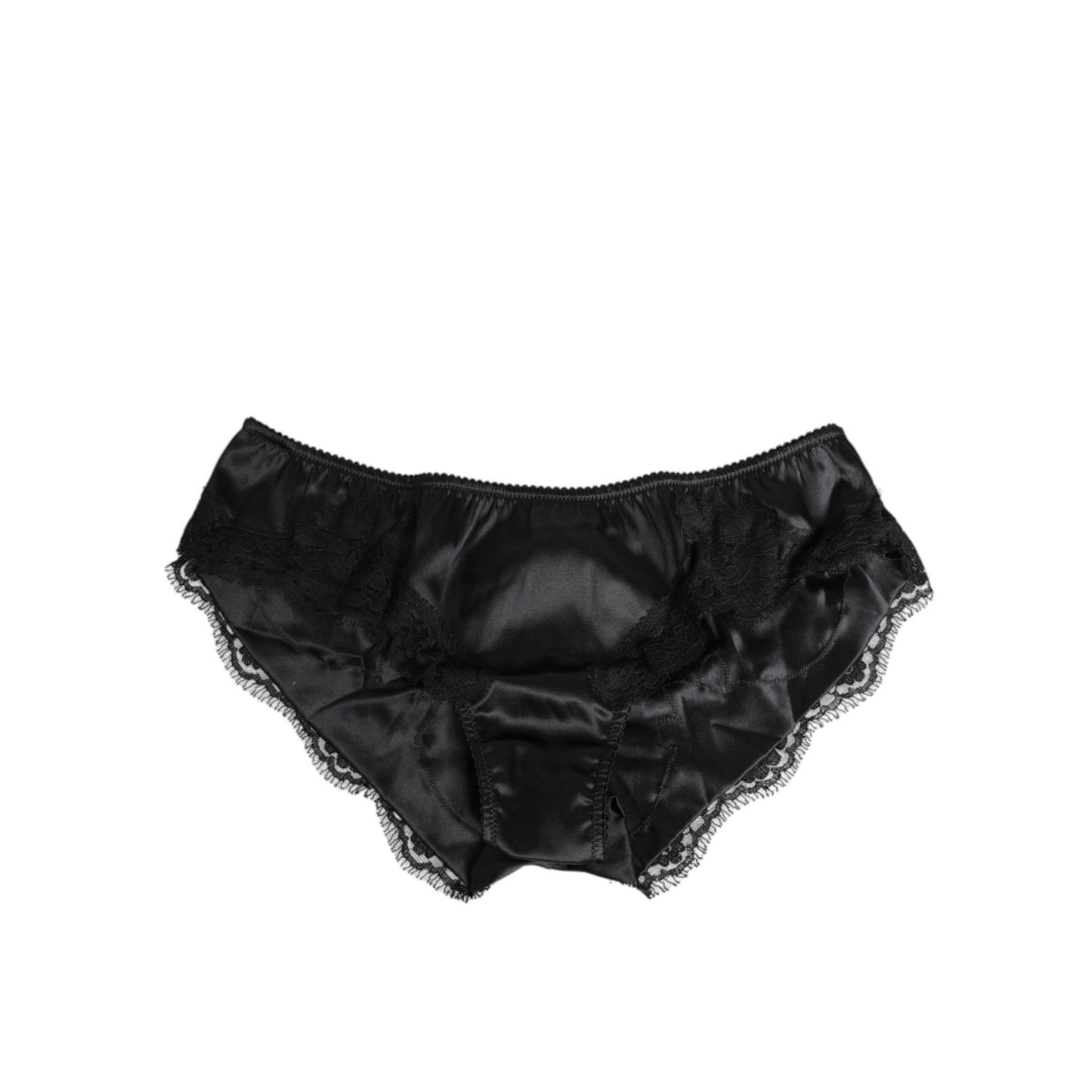 Dolce & Gabbana Black Silk Satin Lace Trim Panty Underwear