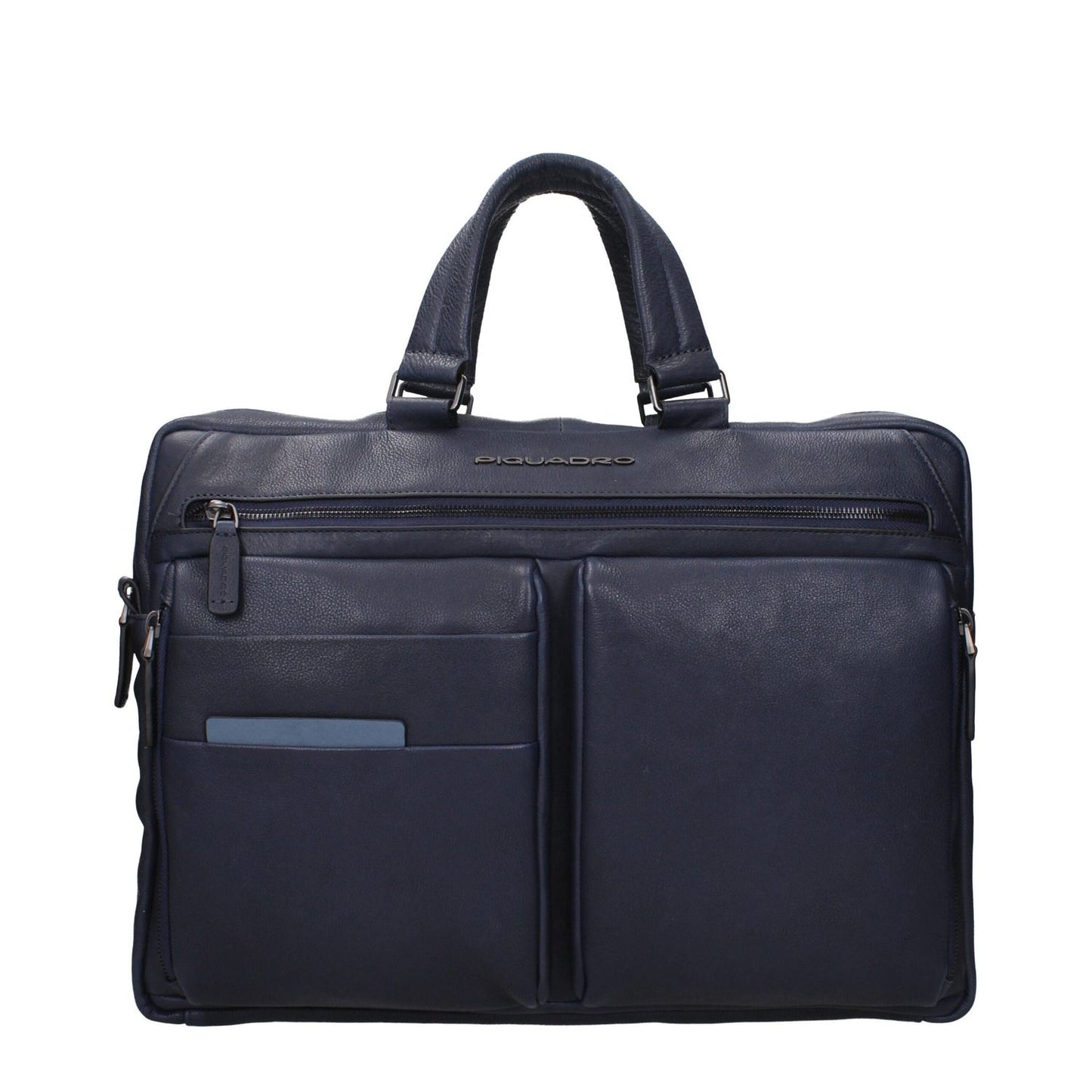 Piquadro Blue Leather Business And Laptop Bag with adjustable strap, front and back logo, ideal for iPad/PC. MPN CA6025S122BLU.