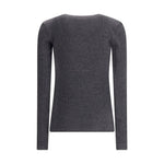 Brunello Cucinelli Long sleeve wool ribbed jersey T-shirt with shiny trim