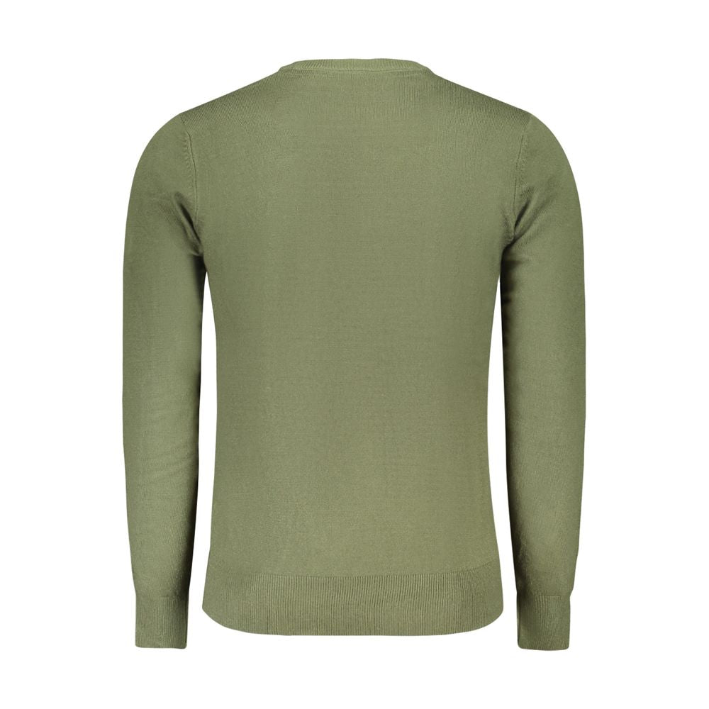 Back view of North Sails Green Nylon Sweater with long sleeves and crew neck, featuring logo embroidery.