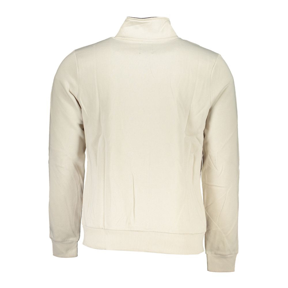 Back view of Gianmarco Venturi White Cotton Sweatshirt with long sleeves, fleece material, two pockets, zip, and logo embroidery.