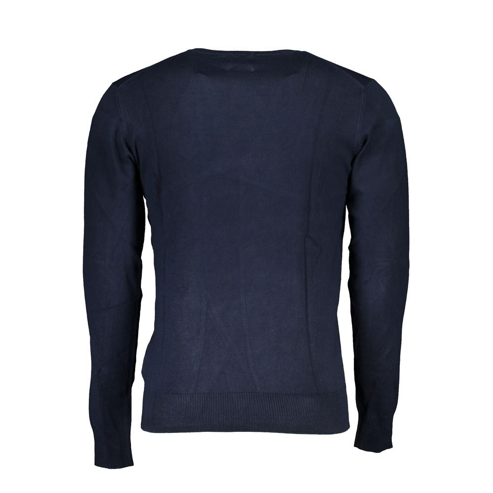 Back view of Gianmarco Venturi Blue Viscose Sweater with long sleeves and crew neck.