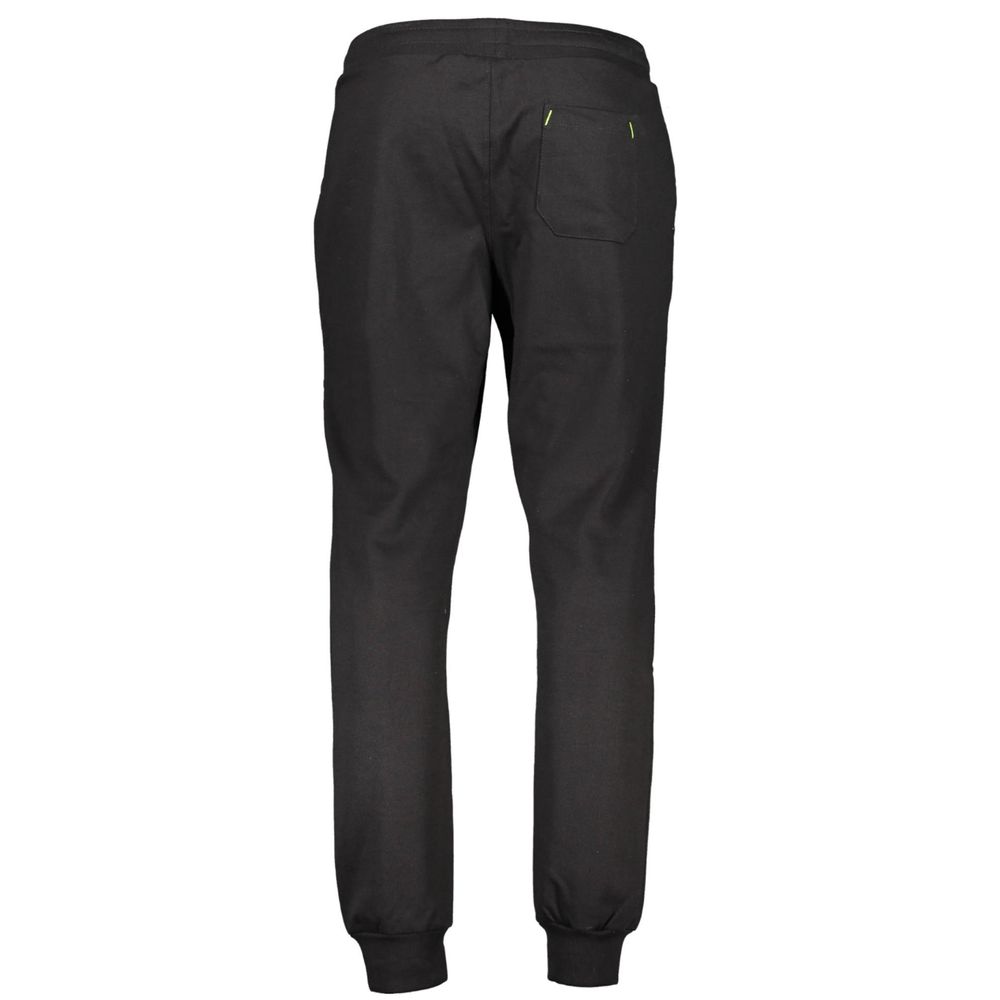 Gianmarco Venturi Black Cotton Pant with elastic waist, lace, brushed finish, three pockets, ankle cuff, and embroidered logo.
