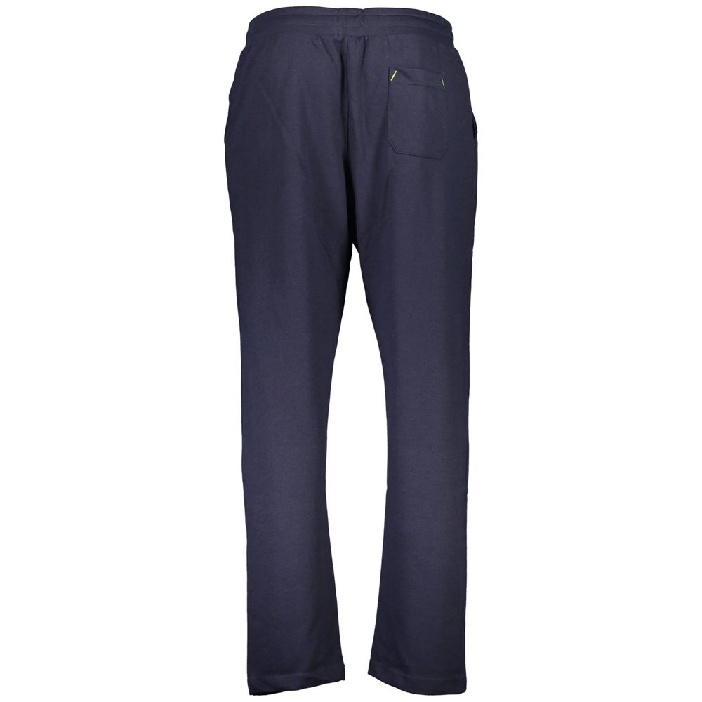 Gianmarco Venturi Blue Cotton Pant with elastic waist, three pockets, contrasting details, and embroidery logos.