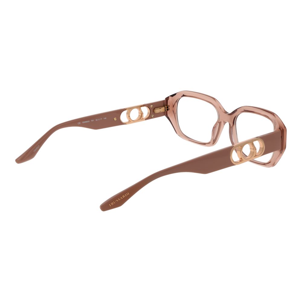 Trussardi Pink Acetate Glasses (Frames) with square full-rim design, rose color, and branded case for women.