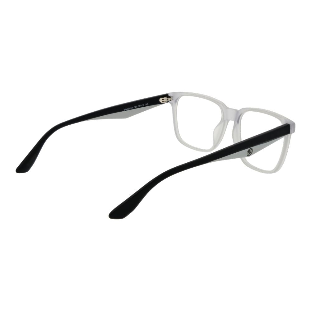 BMW White Acetate Glasses (Frames) for men with full-rim design, 55mm lens width, and branded case included.