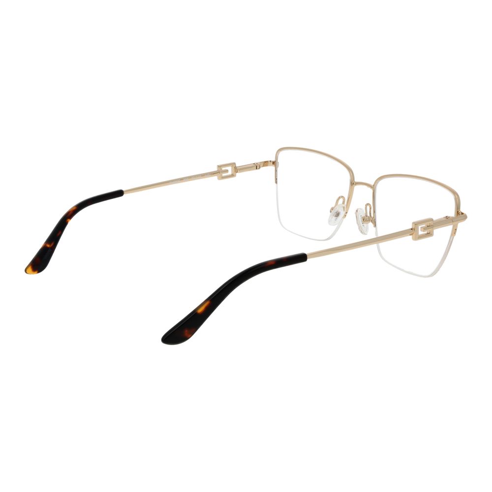 Alt Tag: Guess Gold Metal Glasses (Frames) for women with half-rim rectangle style, metal frame, demo lenses, and branded case included.