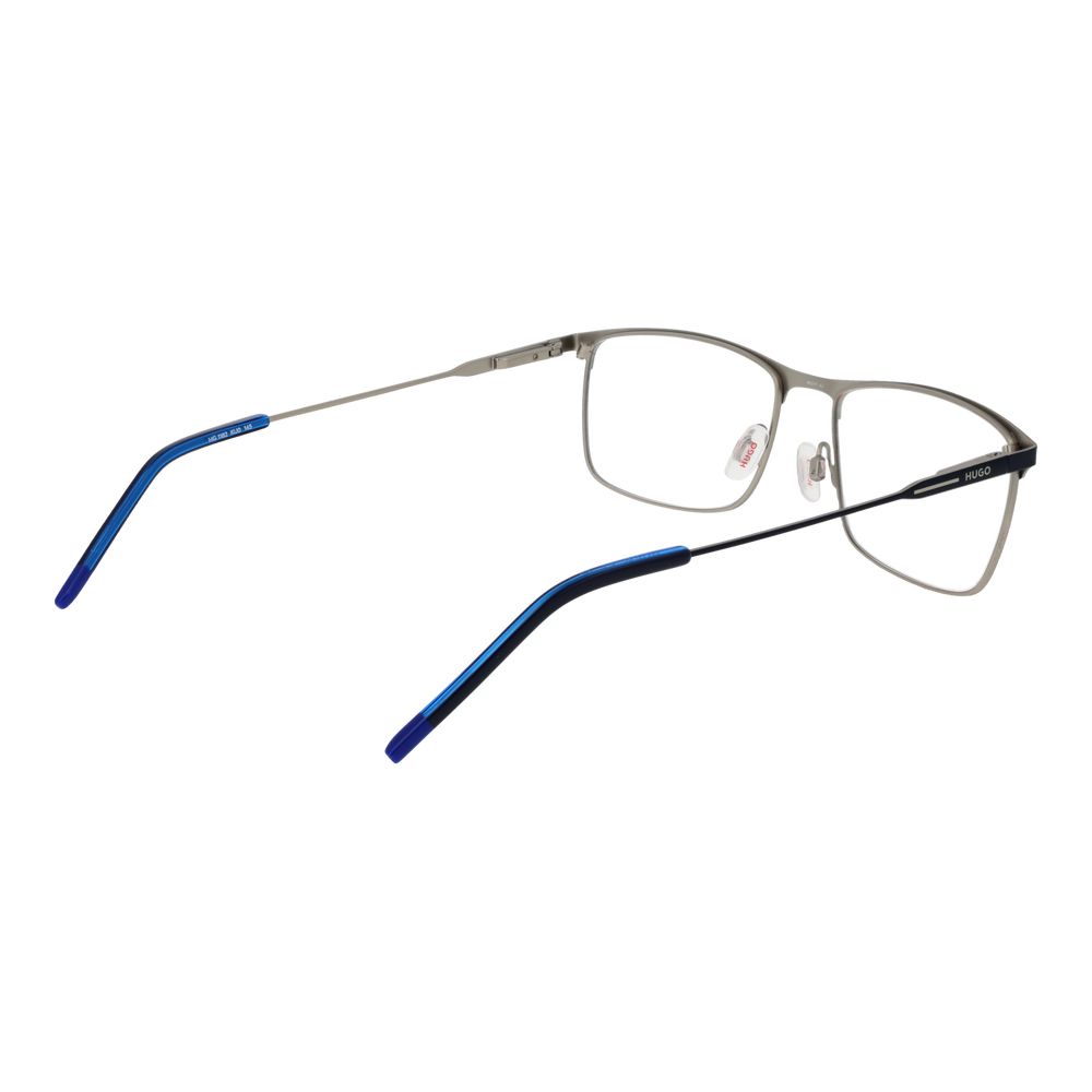 Hugo Boss Blue Stainless Steel Glasses (Frames) with full-rim browline style, blue stainless steel frame, and demo lenses.