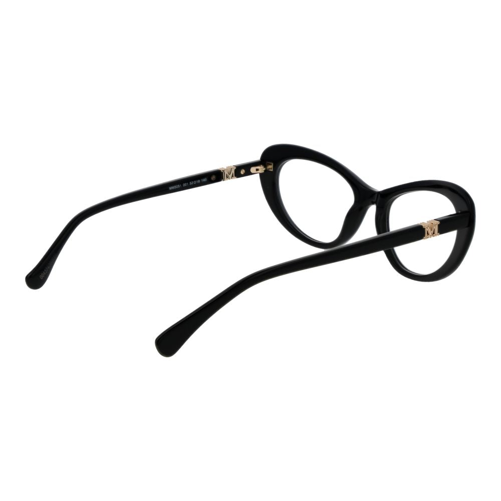 Max Mara Black Plastic Glasses (Frames) for women with full-rim butterfly style, shown in side view emphasizing black color and plastic material.