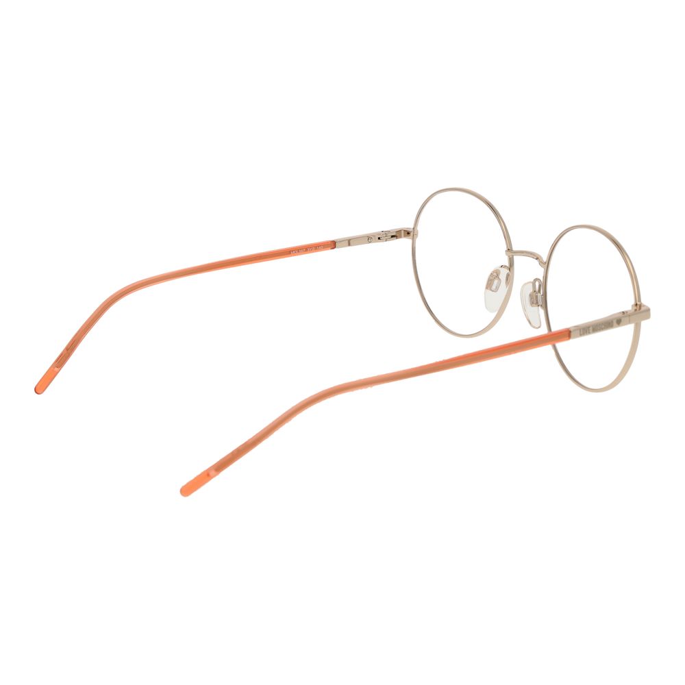 Love Moschino Gold Metal & Plastic Glasses (Frames), round full-rim design, gold frame, orange temples, with demo lenses.