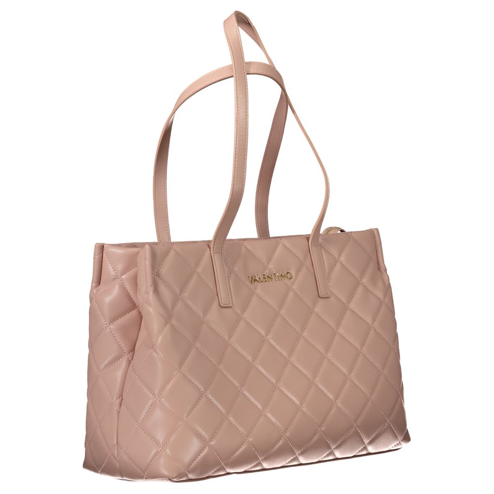 Mario Valentino Pink Polyethylene Handbag with quilted design, 2 handles, laptop compartment, central pocket, and zip closure.