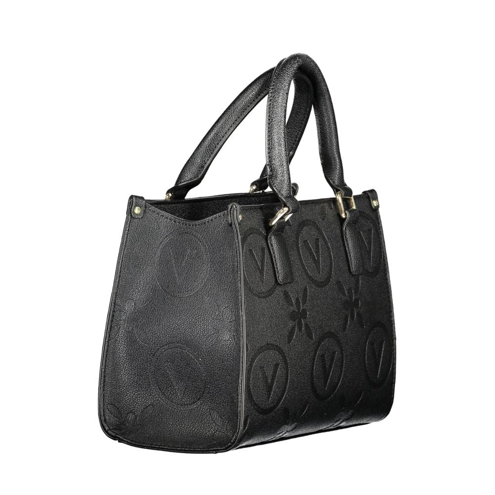 Mario Valentino Black Polyethylene Handbag with handles and straps, featuring internal pockets, contrasting details, and logo.