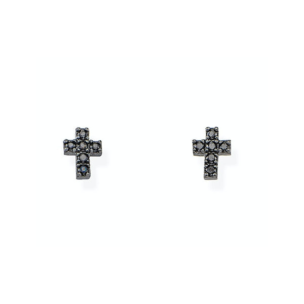 AMEN JEWELRY Mod. ORCRZN black cross earrings on white background