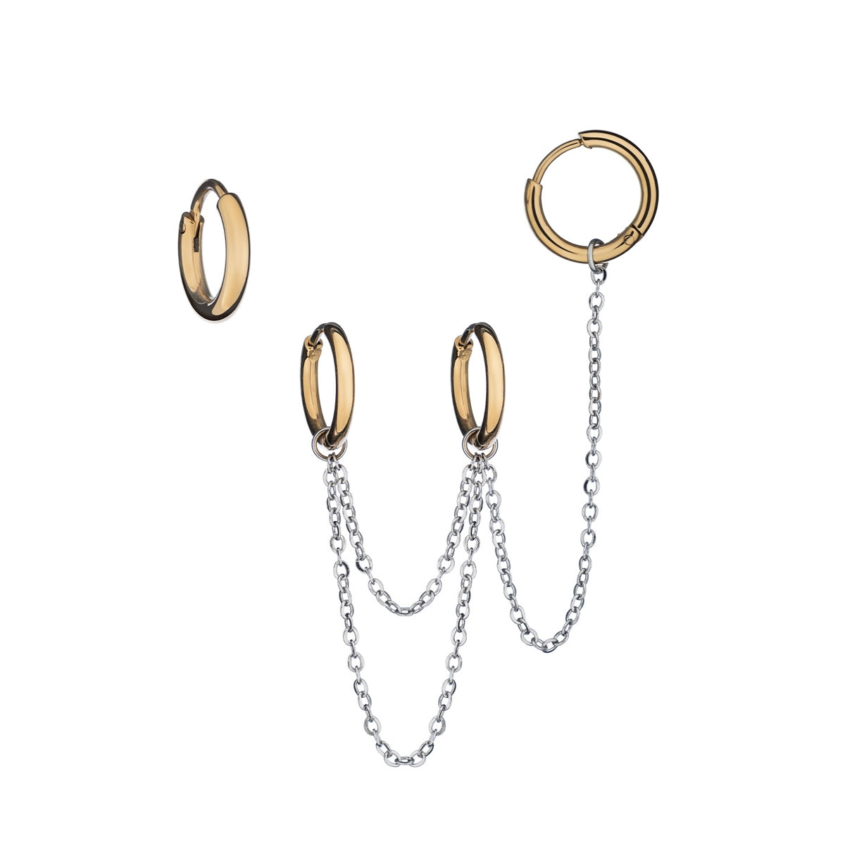 Alt Tag: AN JEWELS JEWELRY Mod. AB.EP031 gold hoop earrings with chain connector