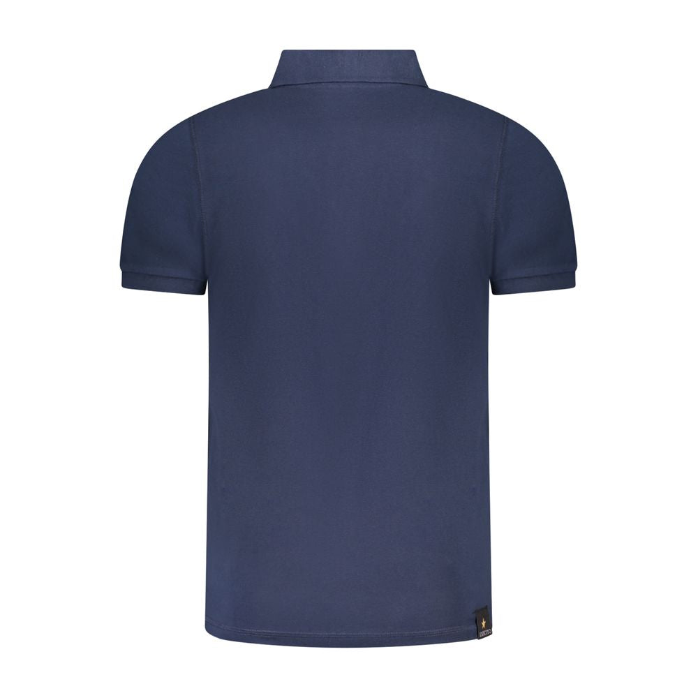 Accademia Militare Blue Cotton Polo Shirt, short sleeve with contrast design, 3 buttons, logo print, back view.
