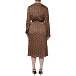Ballantyne Brown Printed Long Sleeves V-neck Wrap Midi Dress DR81485-40