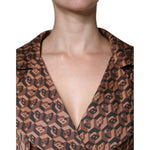 Ballantyne Brown Printed Long Sleeves V-neck Wrap Midi Dress DR81485-40