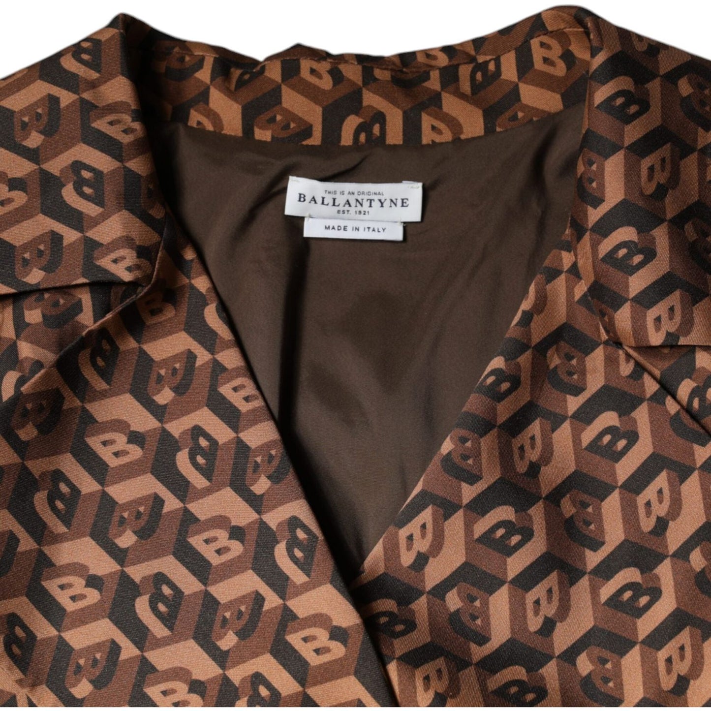 Ballantyne Brown Printed Long Sleeves V-neck Wrap Midi Dress DR81485-40