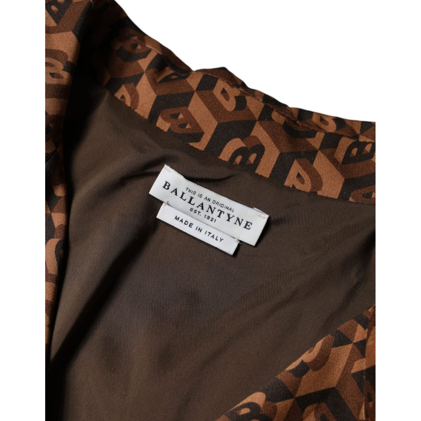Ballantyne Brown Printed Long Sleeves V-neck Wrap Midi Dress DR81485-40