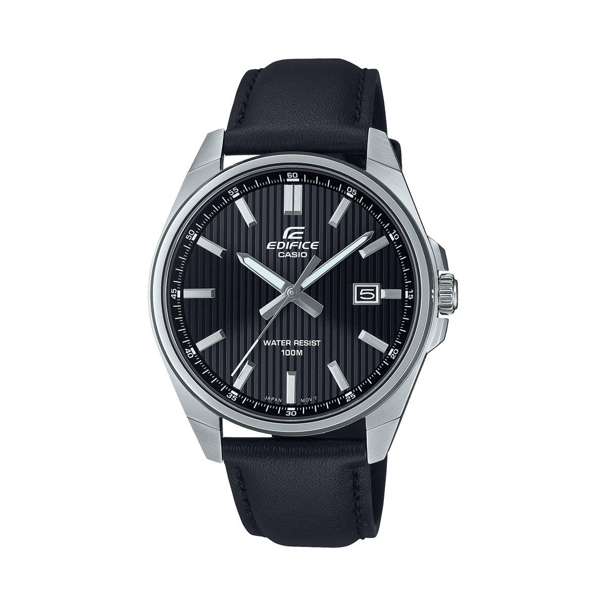 CASIO EDIFICE Mod. CLASSIC DATE - LEATHER, BLACK ***SPECIAL PRICE*** wristwatch, 10 ATM water resistant, 42.5 mm stainless steel case.