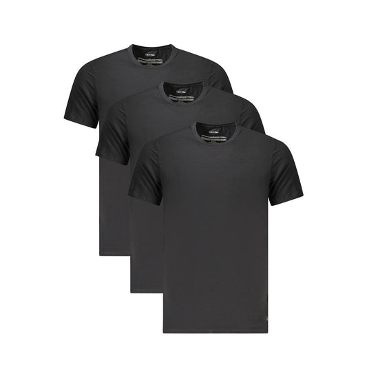 Calvin Klein Black Cotton Men T-Shirt tri-pack, slim fit, crew neck with iconic embroidered logo, perfect for modern style.