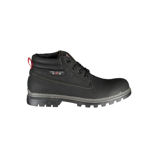 Carrera Black Polyester Ankle boot with laces, contrast details, and logo, side view showing rugged sole and design.