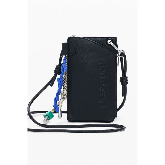 Desigual Black Polyethylene Women Wallet with mini-crossover style and contrast details, featuring a sleek black finish and practical design.