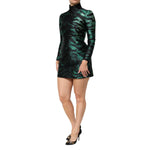 Dolce & Gabbana Black Green Metallic Jacquard Mini Long Dress