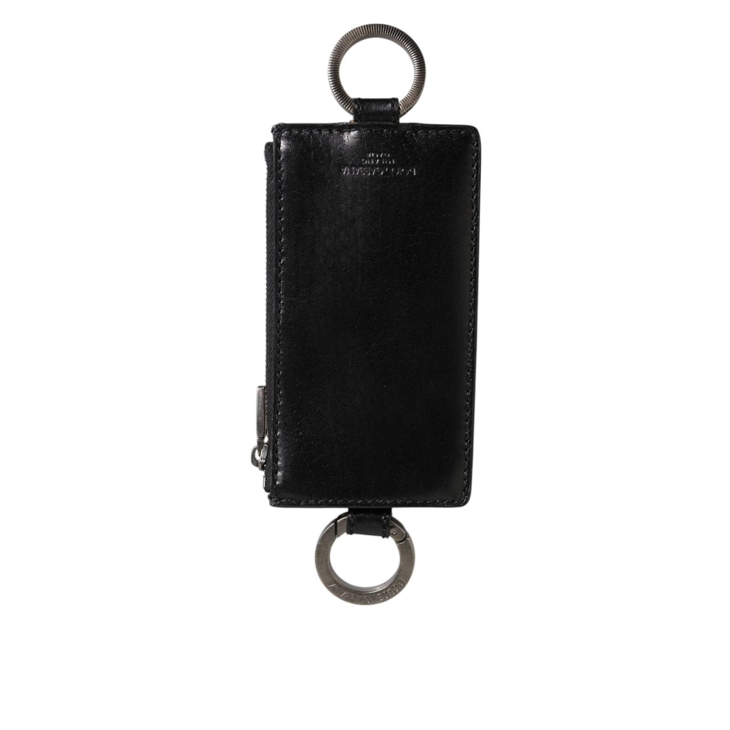 Dolce & Gabbana Black Leather Logo Embossed Lanyard Card Holde Wallet SMY11041