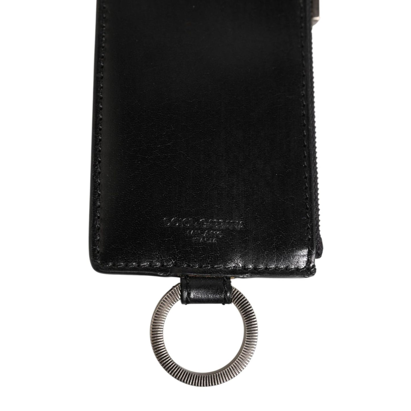 Dolce & Gabbana Black Leather Logo Embossed Lanyard Card Holde Wallet SMY11041