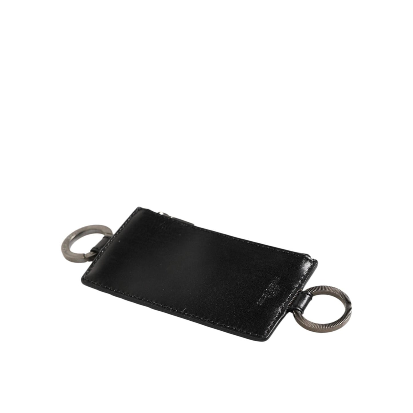 Dolce & Gabbana Black Leather Logo Embossed Lanyard Card Holde Wallet SMY11041