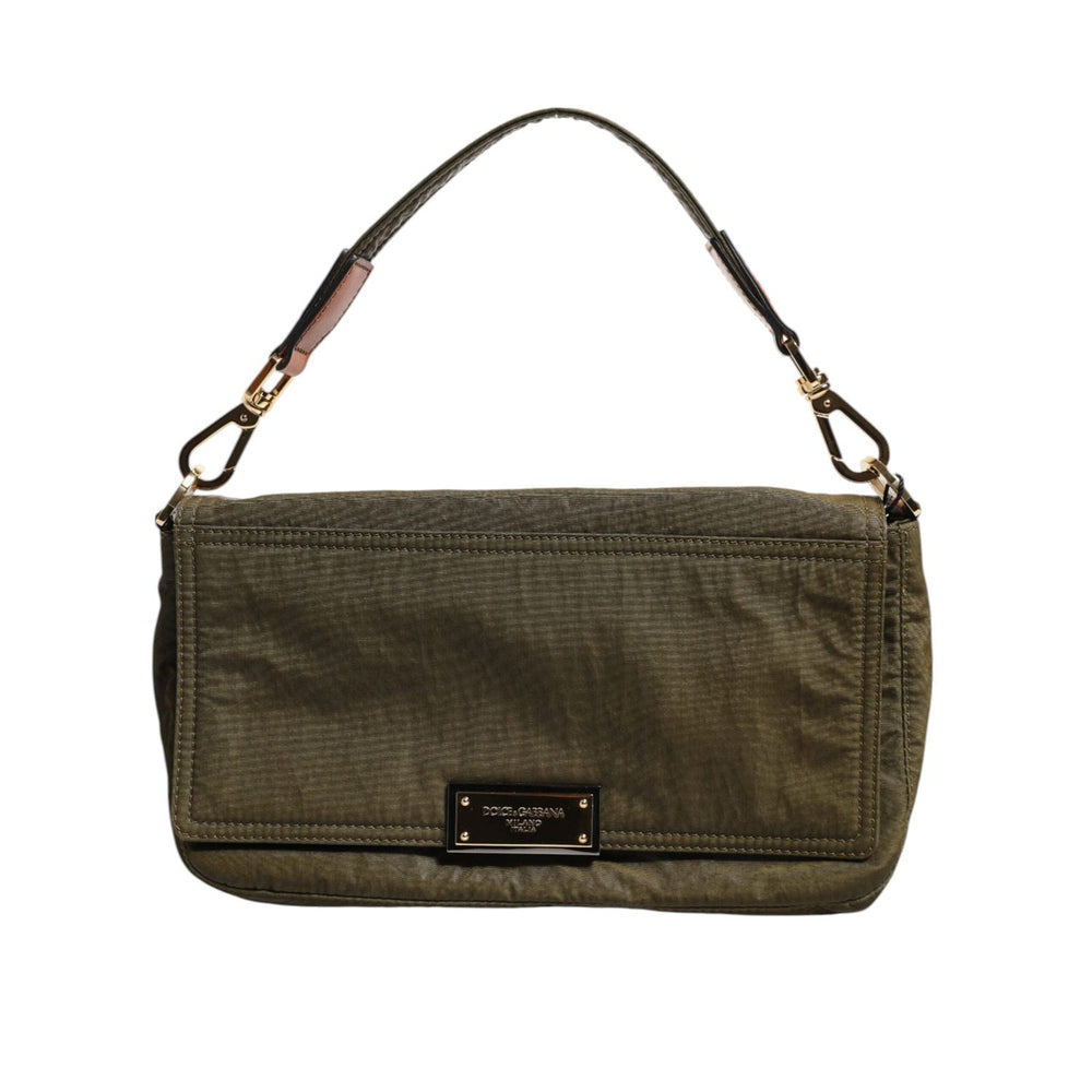 Dolce & Gabbana Dark Green Nylon Logo Plaque Shoulder Strap Borse Bag BAG4666