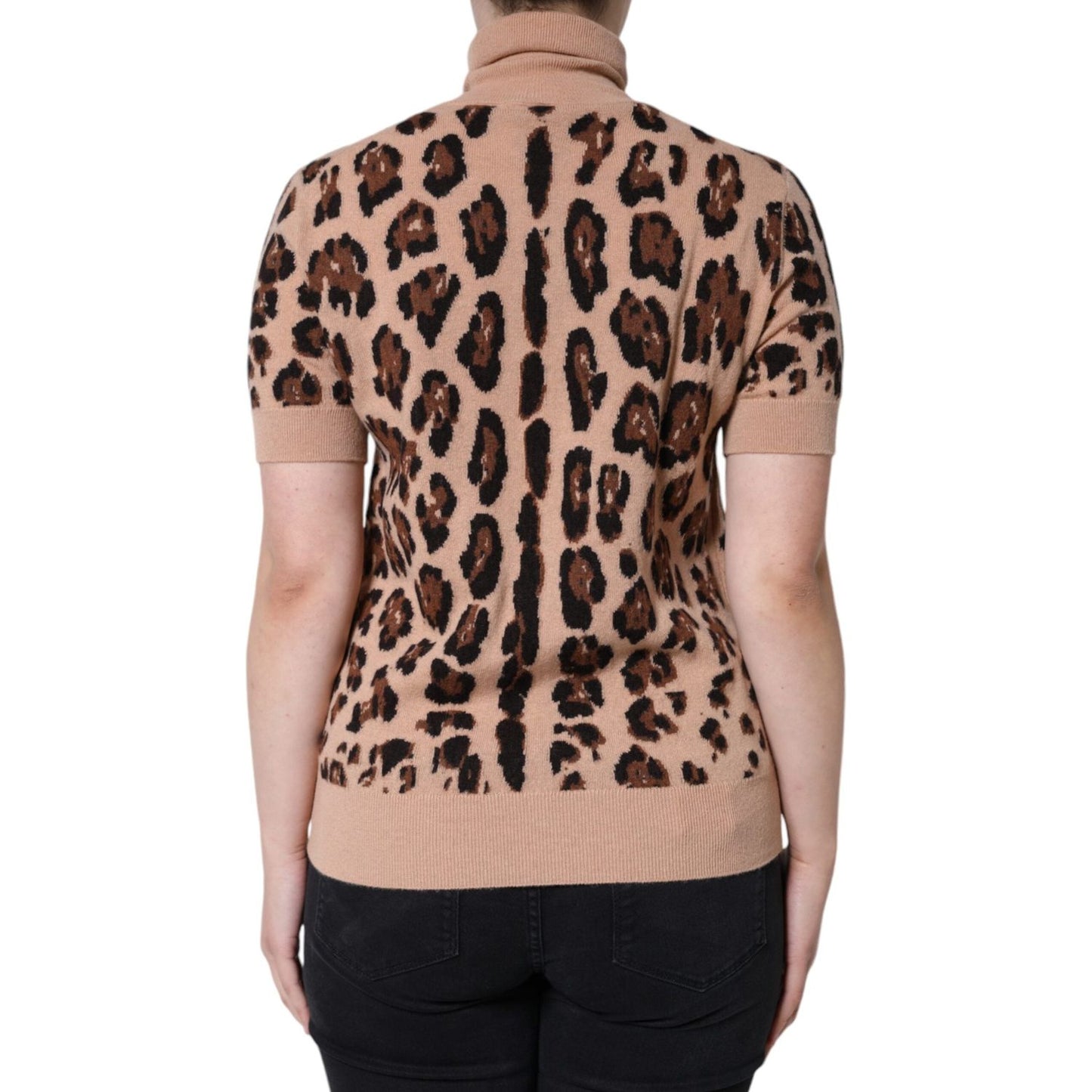 Dolce & Gabbana Beige Leopard Print Wool Turtleneck Top TSH86593-44