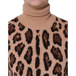 Dolce & Gabbana Beige Leopard Print Wool Turtleneck Top TSH86593-44