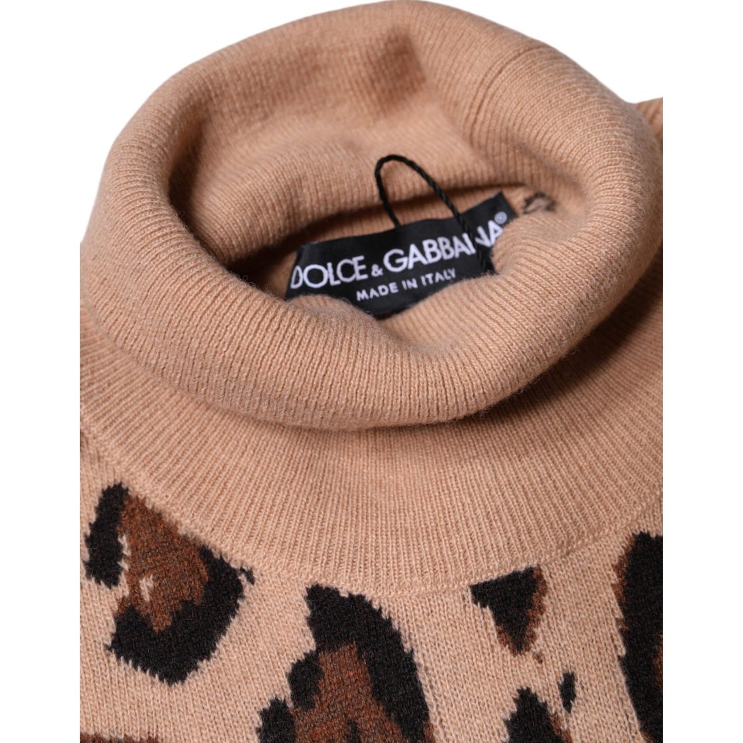 Dolce & Gabbana Beige Leopard Print Wool Turtleneck Top TSH86593-44
