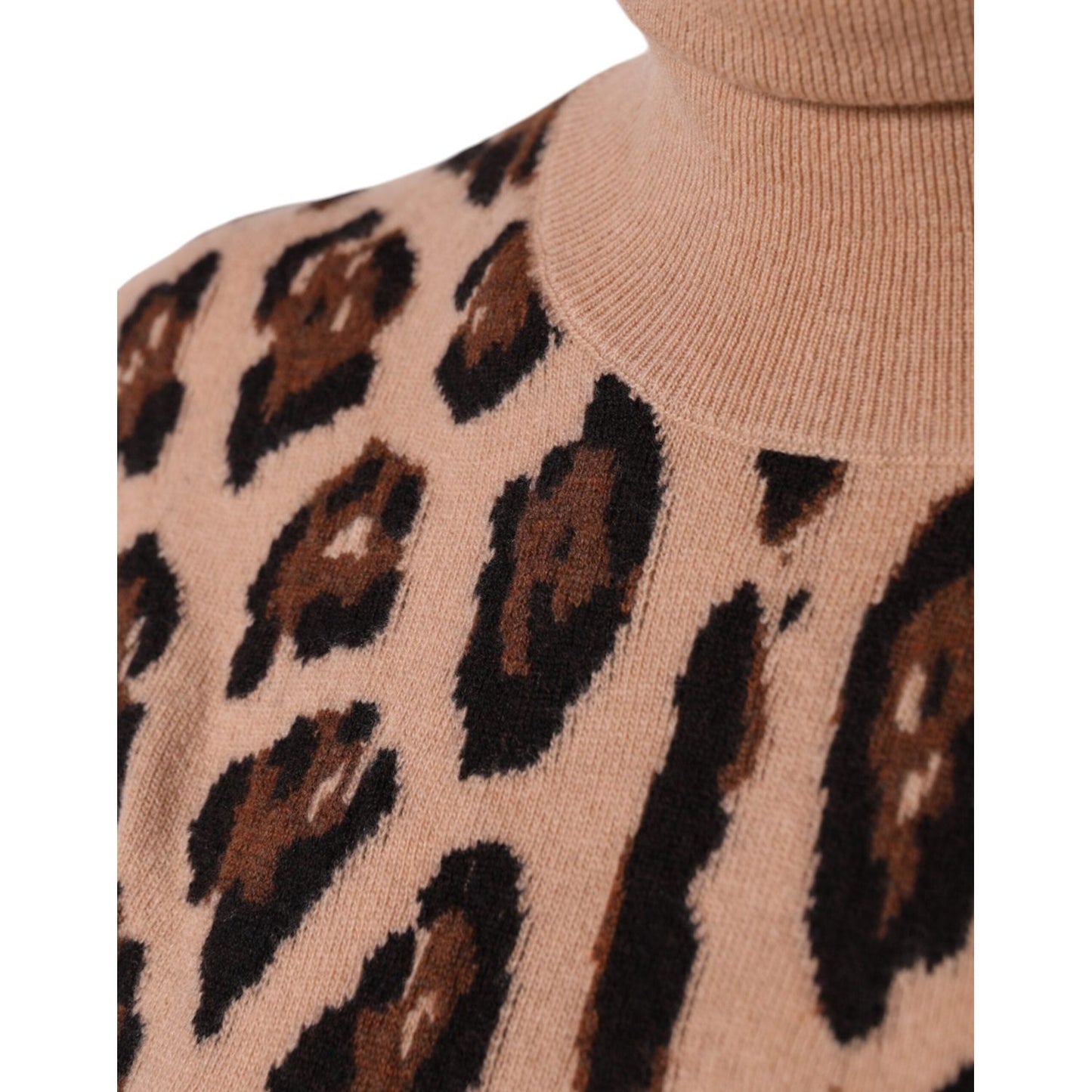 Dolce & Gabbana Beige Leopard Print Wool Turtleneck Top TSH86593-44